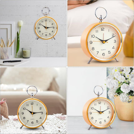 Silent Analog Alarm Clock with Snooze Button, Retro Design and Lighting, 16x11 cm, Orange.