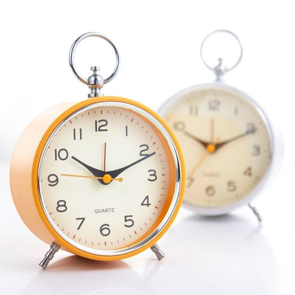 Silent Analog Alarm Clock with Snooze Button, Retro Design and Lighting, 16x11 cm, Orange.