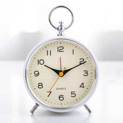 Analog Alarm Clock with Snooze Button, Retro Design and Lighting, White, 16x11 cm.