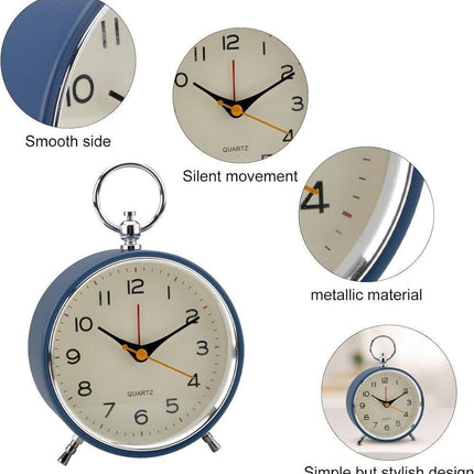 Silent Analog Alarm Clock with Snooze Button, Black, 16x11 cm.