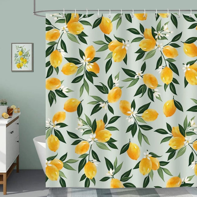 3D Fruit Shower Curtain Waterproof Mold Resistant with 12 Hooks, Yellow, 70x72 inches.