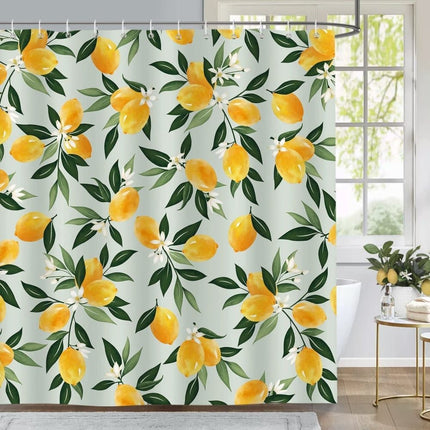 3D Fruit Shower Curtain Waterproof Mold Resistant with 12 Hooks, Yellow, 70x72 inches.