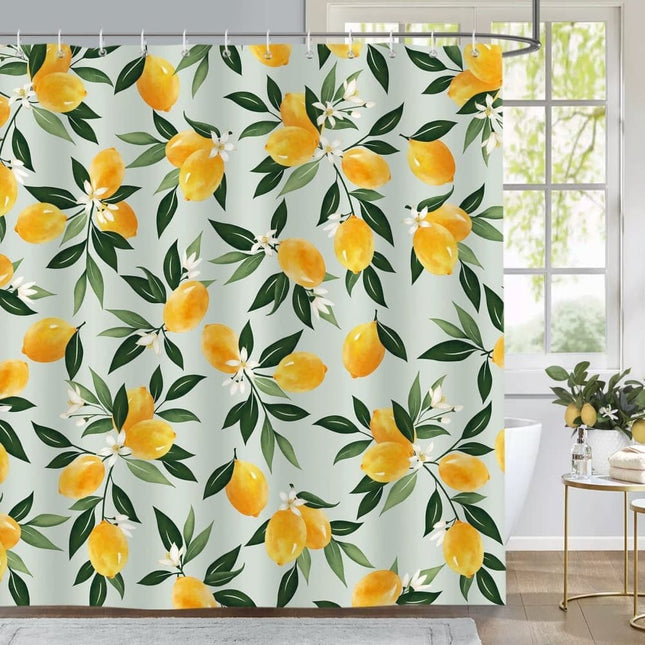 3D Fruit Shower Curtain Waterproof Mold Resistant with 12 Hooks, Yellow, 70x72 inches.