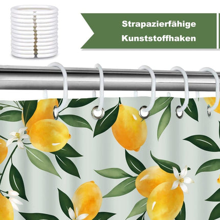 3D Fruit Shower Curtain Waterproof Mold Resistant with 12 Hooks, Yellow, 70x72 inches.