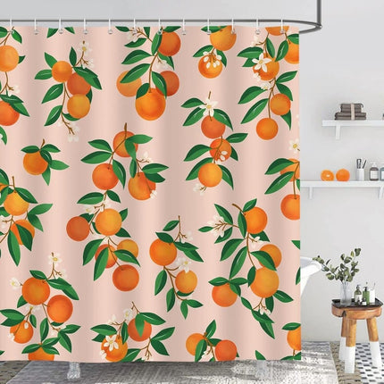 3D Fruit Shower Curtain Waterproof Mold Resistant with 12 Hooks, 70x72 inches, Orange.