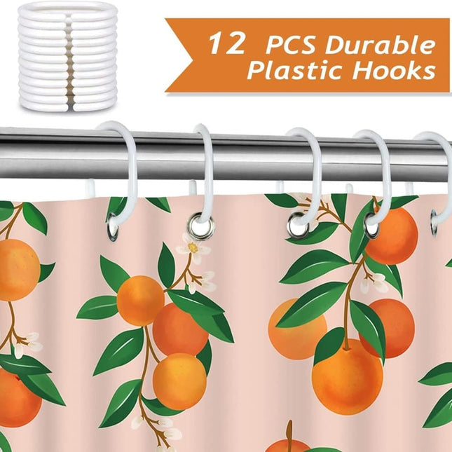 3D Fruit Shower Curtain Waterproof Mold Resistant with 12 Hooks, 70x72 inches, Orange.