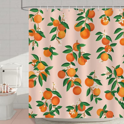 3D Fruit Shower Curtain Waterproof Mold Resistant with 12 Hooks, 70x72 inches, Orange.