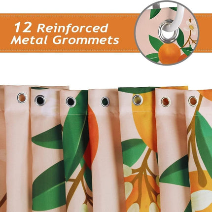 3D Fruit Shower Curtain Waterproof Mold Resistant with 12 Hooks, 70x72 inches, Orange.