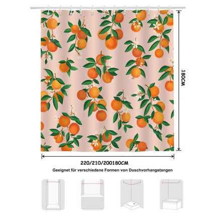 3D Fruit Shower Curtain Waterproof Mold Resistant with 12 Hooks, 70x72 inches, Orange.