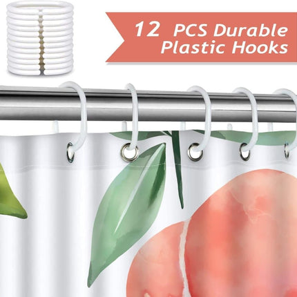 70x72 inches Shower Curtain 3D Fruit Motif Waterproof Mold Resistant with 12 Hooks, Pink.