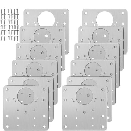 12 pcs Stainless Steel Hinge Repair Plate for Furniture Cabinet Hinges, 9x9 cm, Silver.