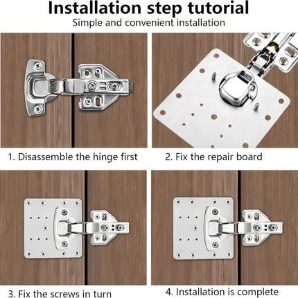 12 pcs Stainless Steel Hinge Repair Plate for Furniture Cabinet Hinges, 9x9 cm, Silver.