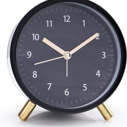 Silent Alarm Clock with Night Light and Backlight, Small Metal Clock for Bedroom Office Living Room, Black.