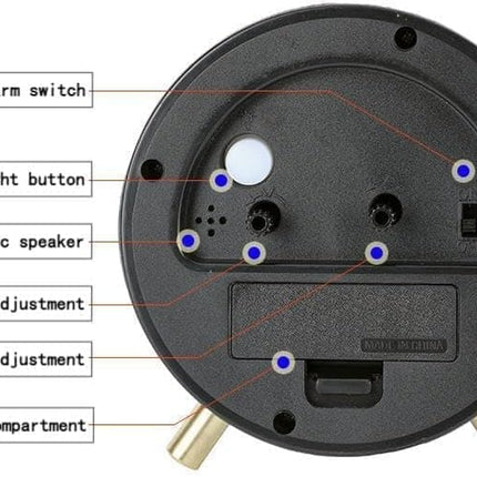 Silent Alarm Clock with Night Light and Backlight, Small Metal Clock for Bedroom Office Living Room, Black.
