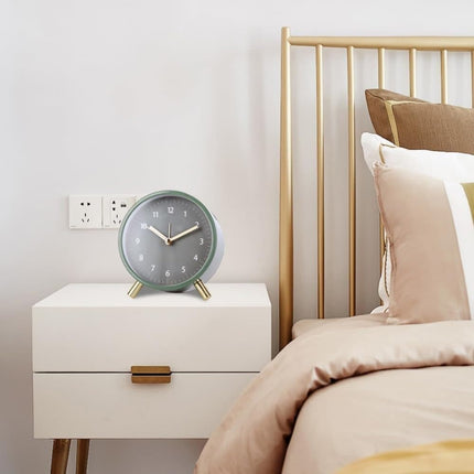 Silent Alarm Clock with Night Light and Backlight, Small Metal Clock for Bedroom Office Living Room, Black.