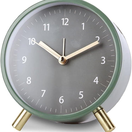 Silent Alarm Clock with Night Light and Backlight, Small Metal Clock for Bedroom Office Living Room, Green.