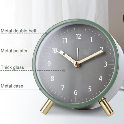 Silent Alarm Clock with Night Light and Backlight, Small Metal Clock for Bedroom Office Living Room, Green.