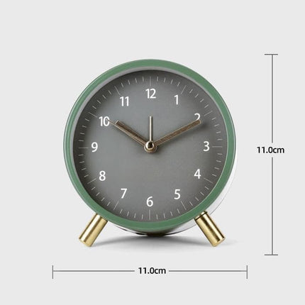 Silent Alarm Clock with Night Light and Backlight, Small Metal Clock for Bedroom Office Living Room, Green.