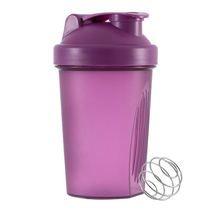 Protein Shaker 400 ml, Leak-proof Water Bottle with Stainless Steel Strainer and Measuring Scale, Purple.