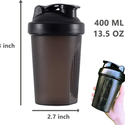 Protein Shaker 400 ml, Leak-proof Water Bottle with Stainless Steel Strainer and Measuring Scale, Purple.