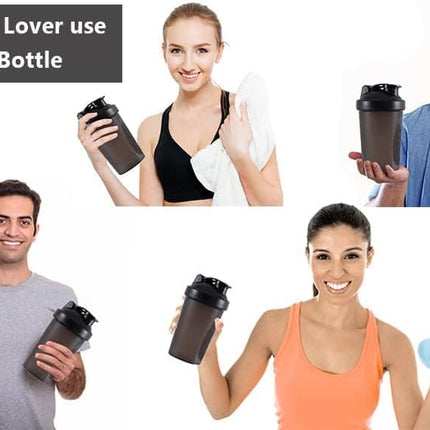Protein Shaker 400 ml, Leak-proof Water Bottle with Stainless Steel Strainer and Measuring Scale, Purple.