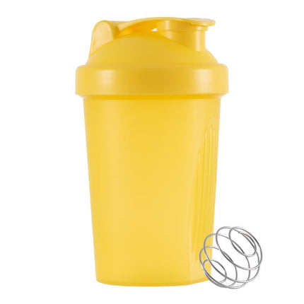 Protein Shaker 400 ml, Leak-proof Water Bottle with Stainless Steel Strainer and Measuring Scale, Yellow.