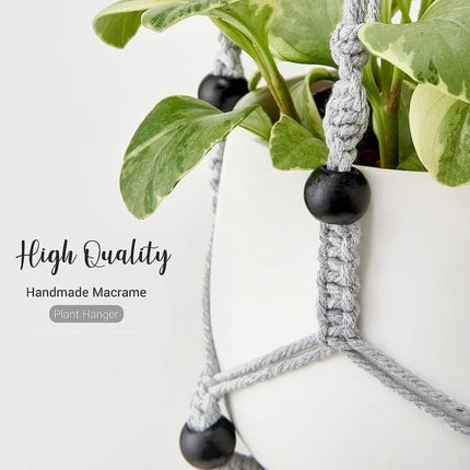 3 pcs Bohemian Plant Hanger for Indoor Plants with Braided Rope Beads and Lace Decoration, 35 Inch, Gray.