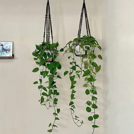 3 pcs Bohemian Plant Hanger for Indoor Plants with Braided Rope Beads and Lace Decoration, 35 Inch, Black.