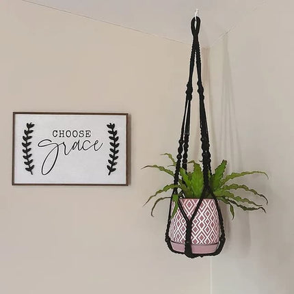3 pcs Bohemian Plant Hanger for Indoor Plants with Braided Rope Beads and Lace Decoration, 35 Inch, Black.