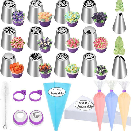 120-Piece Cake Decorating Piping Bag and Nozzle Set with Tulle, 12-Inch.