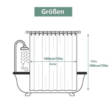 Waterproof Shower Curtain 180x180cm, quick-drying mold resistant, compatible with outdoor shower and bathroom, Black.