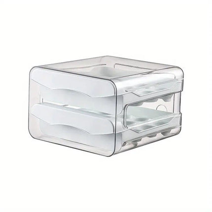 32-pcs XL Egg Storage Container, White, Transparent Double Layer Egg Holder for Refrigerator, Stackable Egg Dispenser.