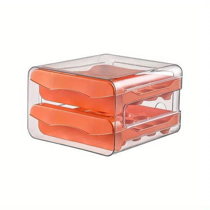 32-pcs XL Egg Storage Container, Transparent Double Layer Egg Holder for Refrigerator, Egg Dispenser, Stacks, Orange.