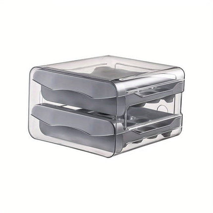 32-pcs XL Egg Storage Container for Refrigerator, Double Layer Transparent Egg Holder Dispenser, Stackable, Gray.
