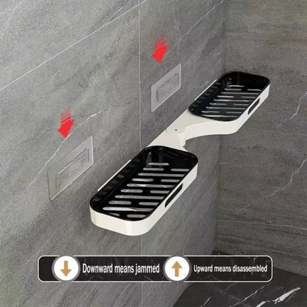 Rotatable Shower Shelf Self-Adhesive Bathroom Storage Shelf in Gray or White.