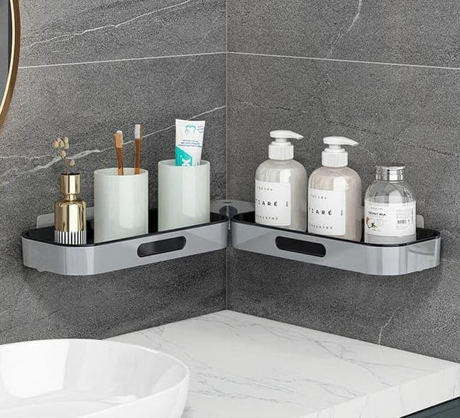 Rotatable Shower Shelf Self-Adhesive Bathroom Storage Shelf, Gray/White.