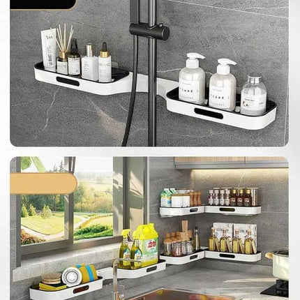 Rotatable Shower Shelf Self-Adhesive Bathroom Storage Shelf, Gray/White.