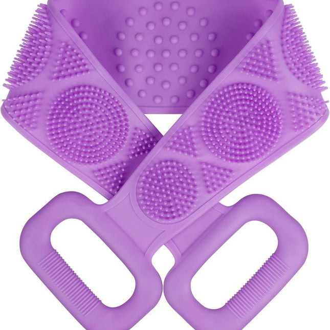 Soft Exfoliating Silicone Body Brush for Women and Men, with Massage Particles, Purple.