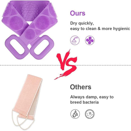Soft Exfoliating Silicone Body Brush for Women and Men, with Massage Particles, Purple.
