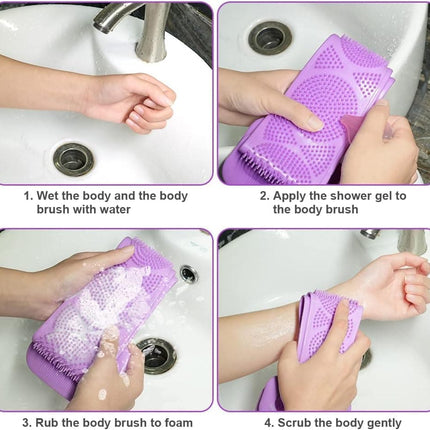 Soft Exfoliating Silicone Body Brush for Women and Men, with Massage Particles, Purple.