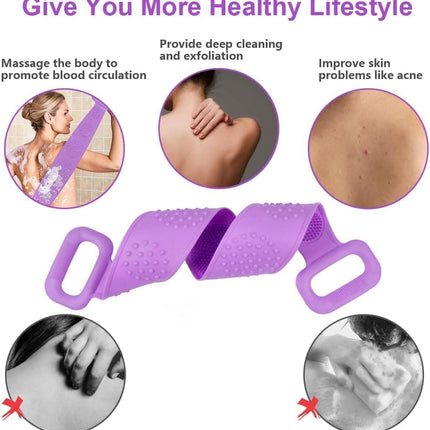 Soft Exfoliating Silicone Body Brush for Women and Men, with Massage Particles, Purple.