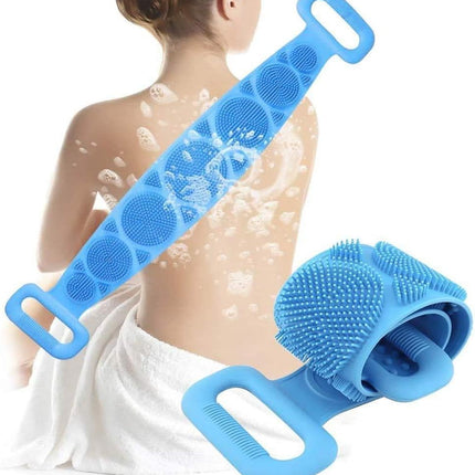 Silicone Body Brush Back Scrubber for Women and Men, Soft Exfoliating Bath Shower Brush with Massage Particles, Blue.
