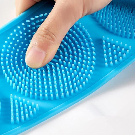 Silicone Body Brush Back Scrubber for Women and Men, Soft Exfoliating Bath Shower Brush with Massage Particles, Blue.