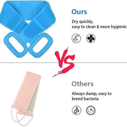 Silicone Body Brush Back Scrubber for Women and Men, Soft Exfoliating Bath Shower Brush with Massage Particles, Blue.