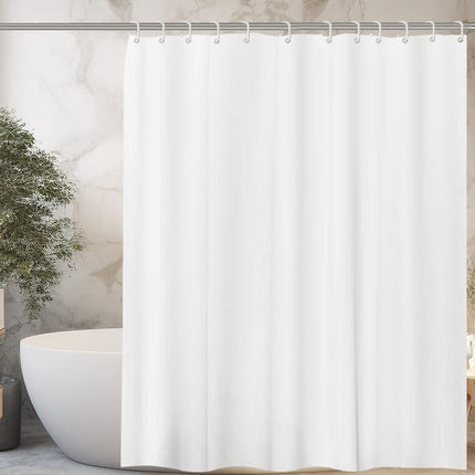 White Waterproof Shower Curtain for Bathroom, 180x180 cm, Mildew Resistant PEVA with 12 Hooks.
