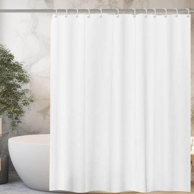 White Waterproof Shower Curtain for Bathroom, 180x180 cm, Mildew Resistant PEVA with 12 Hooks.