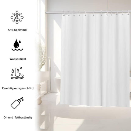 White Waterproof Shower Curtain for Bathroom, 180x180 cm, Mildew Resistant PEVA with 12 Hooks.