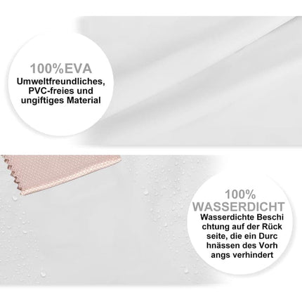 White Waterproof Shower Curtain for Bathroom, 180x180 cm, Mildew Resistant PEVA with 12 Hooks.