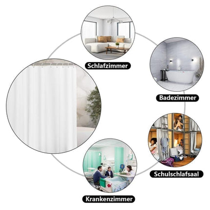 White Waterproof Shower Curtain for Bathroom, 180x180 cm, Mildew Resistant PEVA with 12 Hooks.