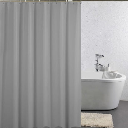 12 Hooks Waterproof Shower Curtain Solid Color Gray, 180x180 cm, Mildew Resistant PEVA for Bathroom.